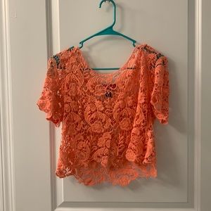 Say What coral lace crop top